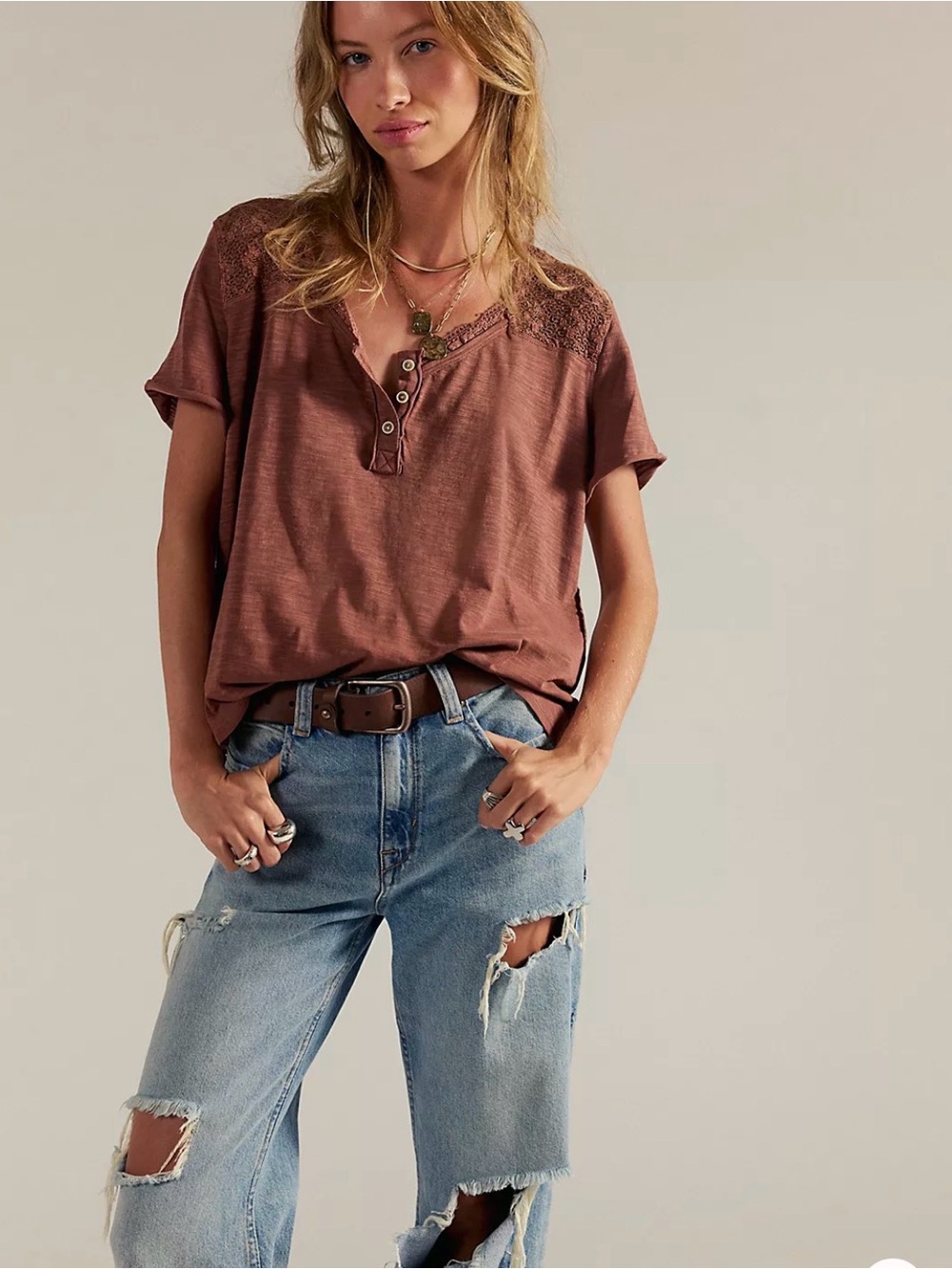 Free People Heirloom Henley in Canyon Sunset - Picture 3 of 7